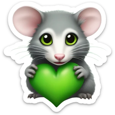 possum with green heart sticker
