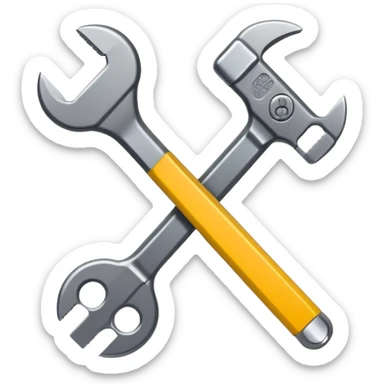A flat-style illustration of a crossed pencil and wrench icon, symbolizing vocational training. Clean, minimal, black icon on white background, cartoon style, iOS emoji aesthetic. sticker
