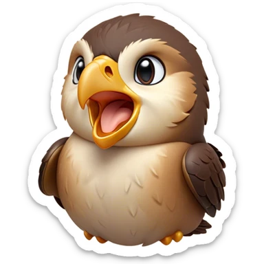 Cinematic Cute Yawning Falcon Portrait Emoji, Head tilted slightly with a dramatic, wide-open yawn, showcasing a streamlined, powerful form with a softly drooping beak and sleepy, half-closed eyes, Simplified yet irresistibly adorable features, highly detailed, glowing with a soft, cozy glow, high shine, relaxed yet expressive, stylized with a dash of whimsical aerial charm, soft glowing outline, capturing the essence of a drowsy yet affectionate falcon that appears ready to stretch out for a nap! sticker