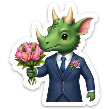 triceratops in suit holding flowers sticker