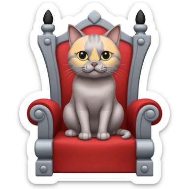 A gray cat with a black nose sitting on a throne looking at the world with disgust sticker