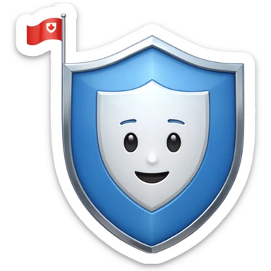 A shiny blue shield with a white 7 in the middle and a flag animation sticker