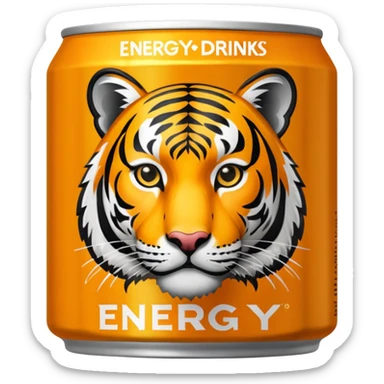 energy drink with with silver background color and a tiger on it also have sign and written as like energy drinks sticker