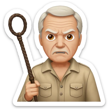 Give this emoji 🤠 a whip make it an old white guy with a whip make him angry sticker