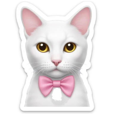 white cat with one pink bow on each ear sticker