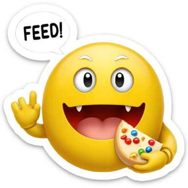 I want classic Pac man or smiley icon showing the phrase: "Feed me with more information, please!!!"
It should show the strong desire to learn more, to get more information about the discussed topic, to collect more data... sticker