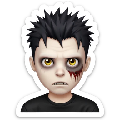 zombie boy with spiky black emo hair and a black shirt sticker