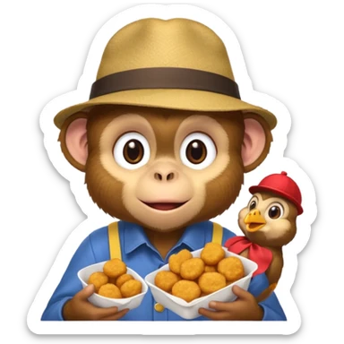 Monkey with a hat and chicken nuggets sticker