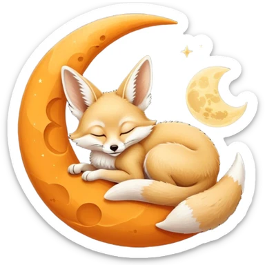 fennec sleeping on a moon sickle  sticker