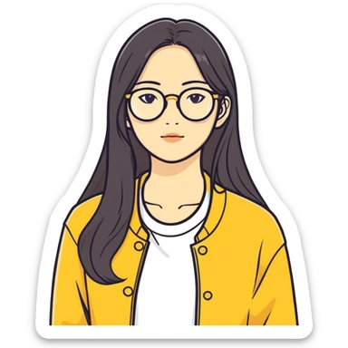 Asian long hair with gold glasses  sticker
