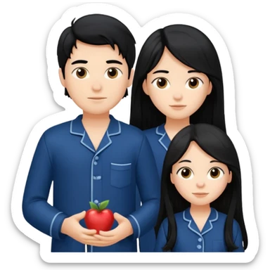 black haired boy and long haired girl in navy blue pajamas sticker