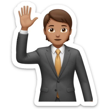 mach mir einen trader an der börse der tradet der so mit einer hand hinter sich deutet um anzug. Aber nur mit einer hand so leicht nach hinten oben und mit braunen haaren sticker