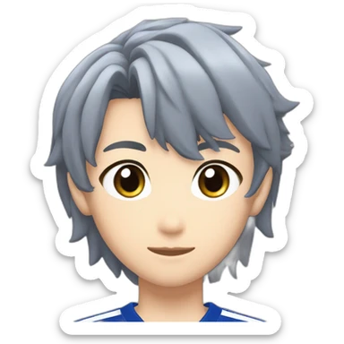 nagi seishiro from blue lock withe short hair,grey eyes blue soccer jersey with 11 and team v on the jersey sticker