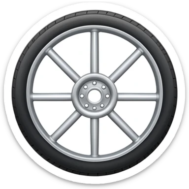 Realistic front-view wheel with perfectly symmetrical design, evenly spaced straight spokes, equal distance between each spoke, centered composition, smooth metallic texture, clean edges, no background. sticker