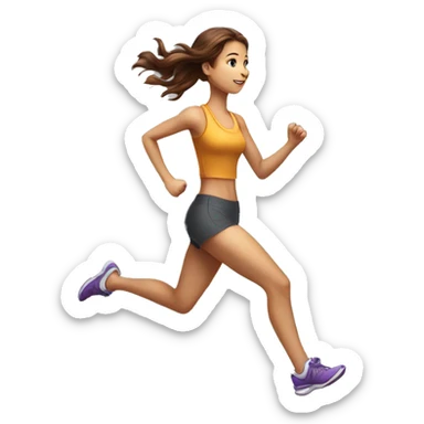 Full length hyperrealistic pencil drawing of a girl with brown hair running on a treadmill sticker