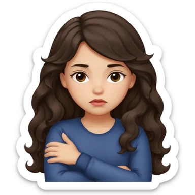 Light tan girl with dark, long, wavy hair crossing her arms and pouting sticker