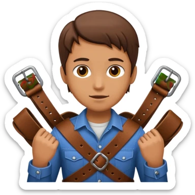 Person with straight face and belt in hand sticker