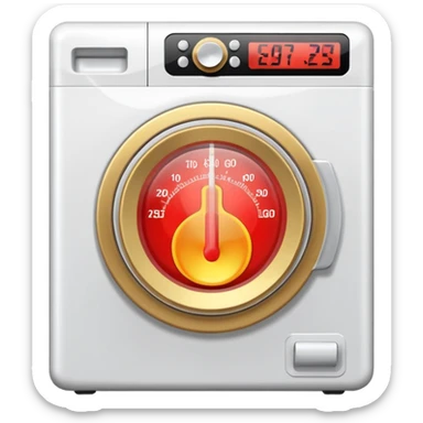 create an icon for white washing machine with big hot termometer in front sticker