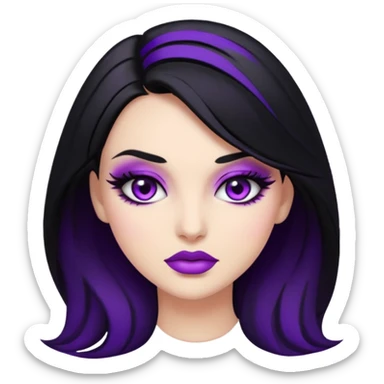 “Emoji girl, femme fatale, black hair. deep purples sticker