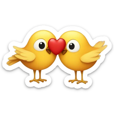 Two birds in love surrounded by a heart sticker