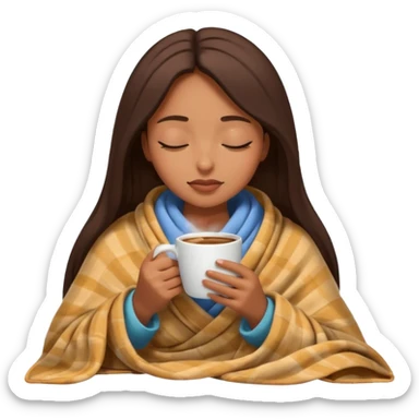brown girl inside a blanket sipping coffee eyes closed sticker