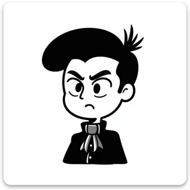Chibi Levi Ackerman with big head and small body, cute angry expression, black undercut hair, wearing Scout Regiment uniform with cravat sticker