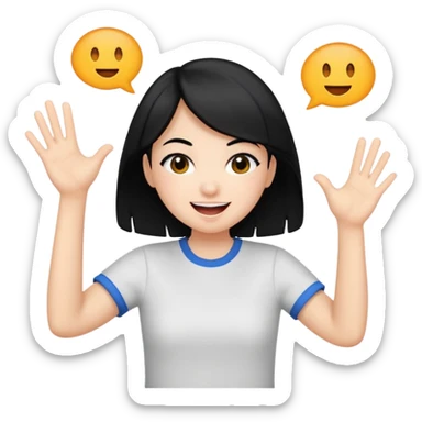girl with black hair in short sleeves cheering yay sticker