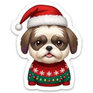 Small all OVER dark grey faced shih tzu christmas sweater hat sticker