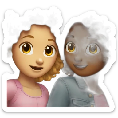 two friends girls with curly hair hugging sticker