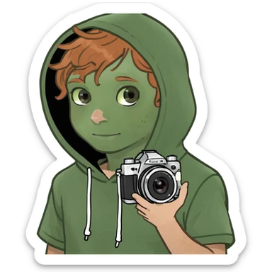 ginger boy short sleeve hoodie freckles brown eyes and camera  sticker
