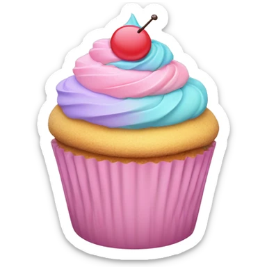 pastel pink cupcake, with colorful frosting on it sticker