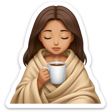 girl inside a blanket sipping coffee eyes closed sticker