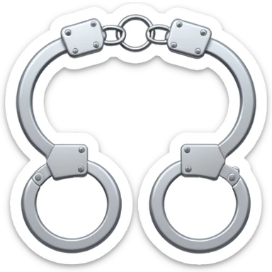 Minimalistic metallic handcuffs emoji, black and white, reflective metal, simple flat vector design, futuristic minimal style sticker