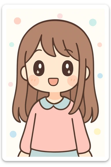 anime style girl with long straight brown hair sticker