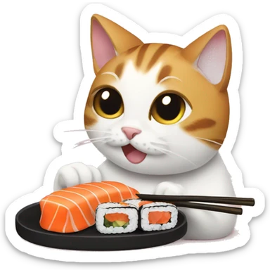 Cat eating sushi sticker