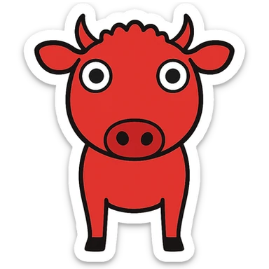 Change the outlined doodle Aberdeen Angus cow to a red coat, keep front view, simple lines, no background, in outlined doodle style. sticker