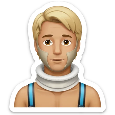 Man with dirty blonde, hair, drunk, and neck brace sticker