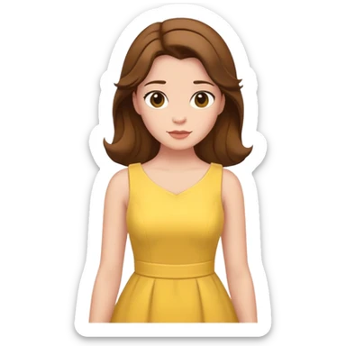 Belle from hips up, yellow dress, brown hair, minimal style, larger size sticker