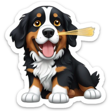 Bernese mountain dog eating spaghettis sticker