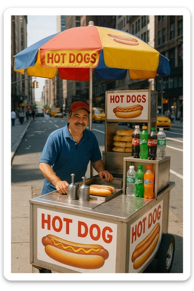 hotdog seller in New York with cart sticker
