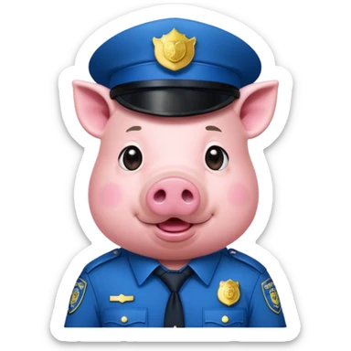 a pig, upright, in a police officer uniform, drooling and looking to the bottom left sticker
