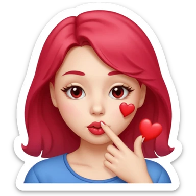 Emoji, girl's face blowing a kiss, puckered lips, small heart sticker