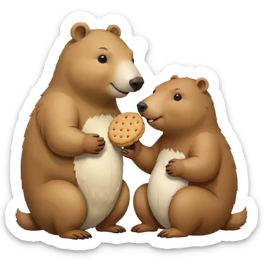 capybara and an snow bear eating biscuits with each other sticker