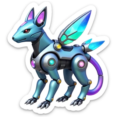 Mechanical Nebulae Colorful Shiny Iridescent Futuristic Modern Cybernetic Protogen-Fakémon-Pokémon-creature-fusion (full body) sticker