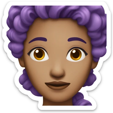 Light tan woman with purple eyes, black and purple hair, and purple horns  sticker