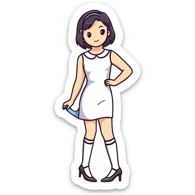 Girl in a cute fashionable dress with stockings and high heel shoes sticker