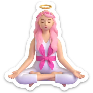woman with long blonde hair as an angel meditating with pink hair accessories sticker