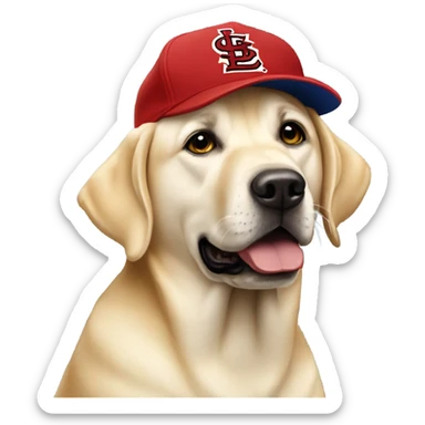 Yellow lab wearing a St. Louis cardinal hat sticker