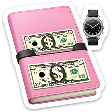 Libreta, reloj y un dolar rosa sticker
