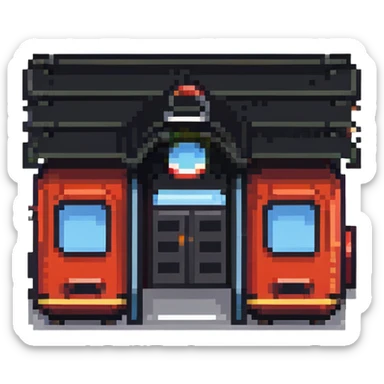 tiny simple train station icon, modern colors, minimal details, small size sticker